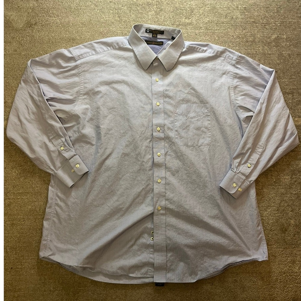 Y2K Tommy Hilfiger Mens Dress Shirt 17.5 34/35 Blue TLC Preppy Cotton Office